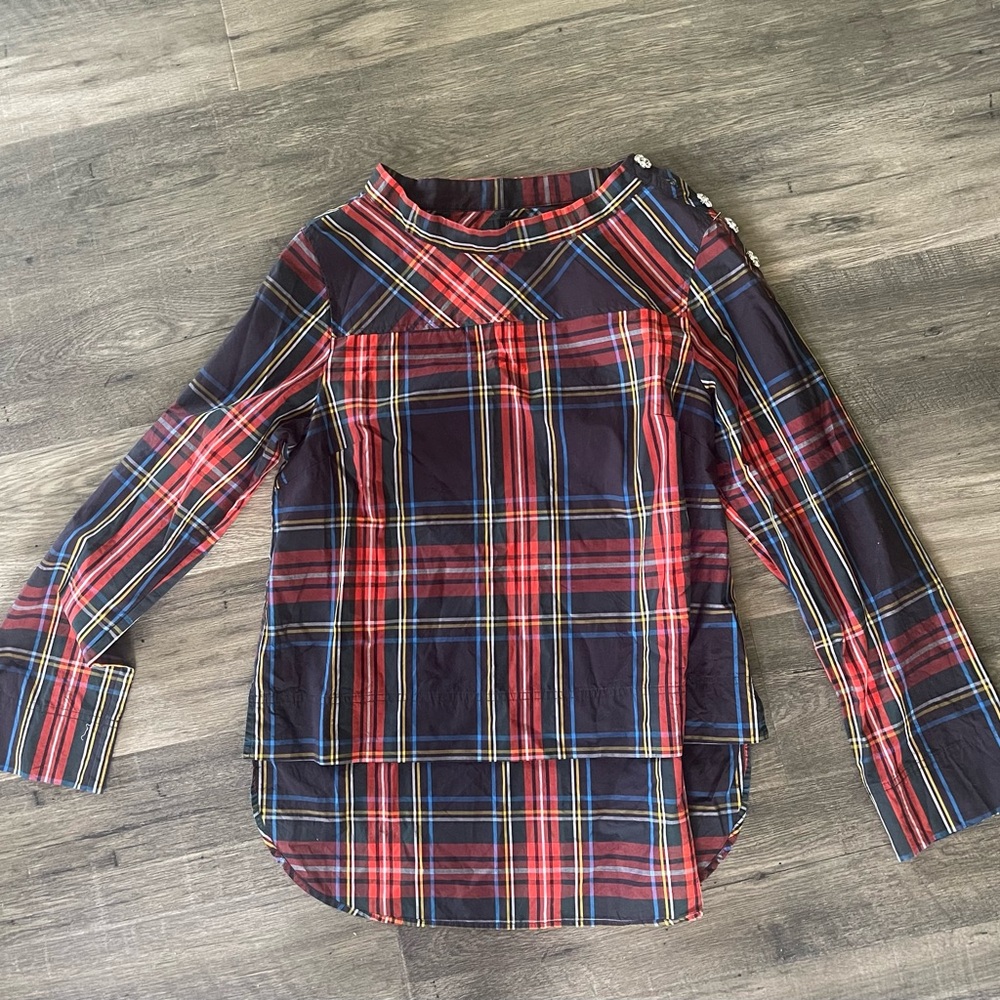 J. Crew Multicolor Plaid Shirt rhinestone buttons Sz 8